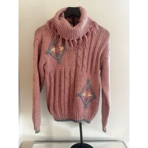 Vtg 1993 Colter‎ Bay Hand Loomed Ramie Acrylic Turtleneck Sweater Floral S READ!
